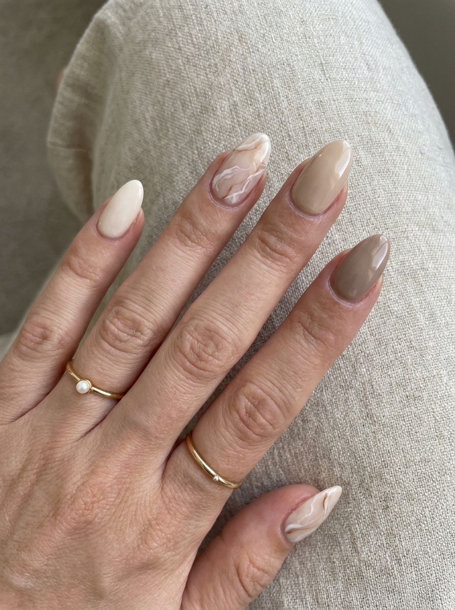 Neutral Marble Nails als schlichte neutrale Herbstmaniküre 2026